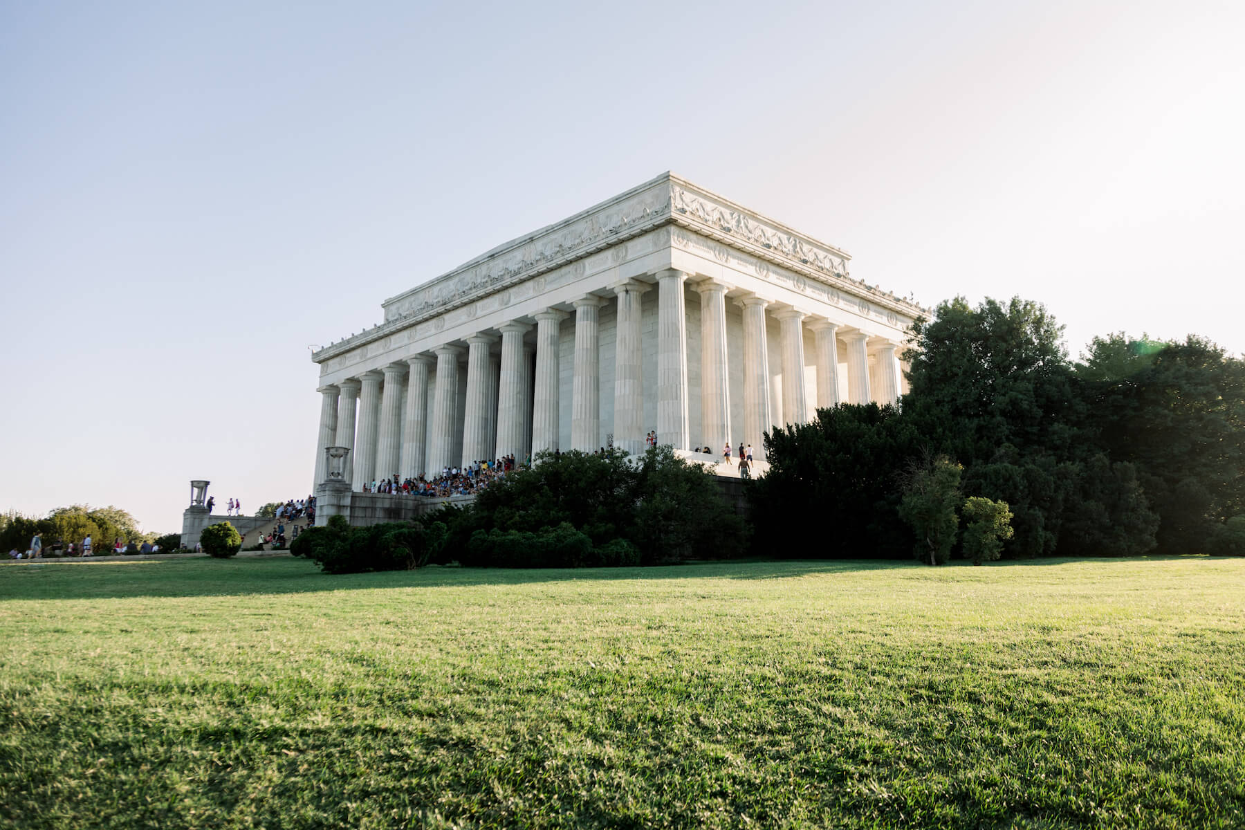 The Lincoln Memorial from the grass in Washington DC captured by Flytographer
