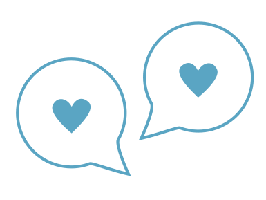 chat bubble icons with hearts in the bubbles